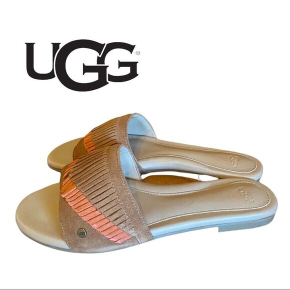 New In Box UGG "Binx" Women's Chestnut Suede Leather Slide Sandals 6.5 - Picture 2 of 4